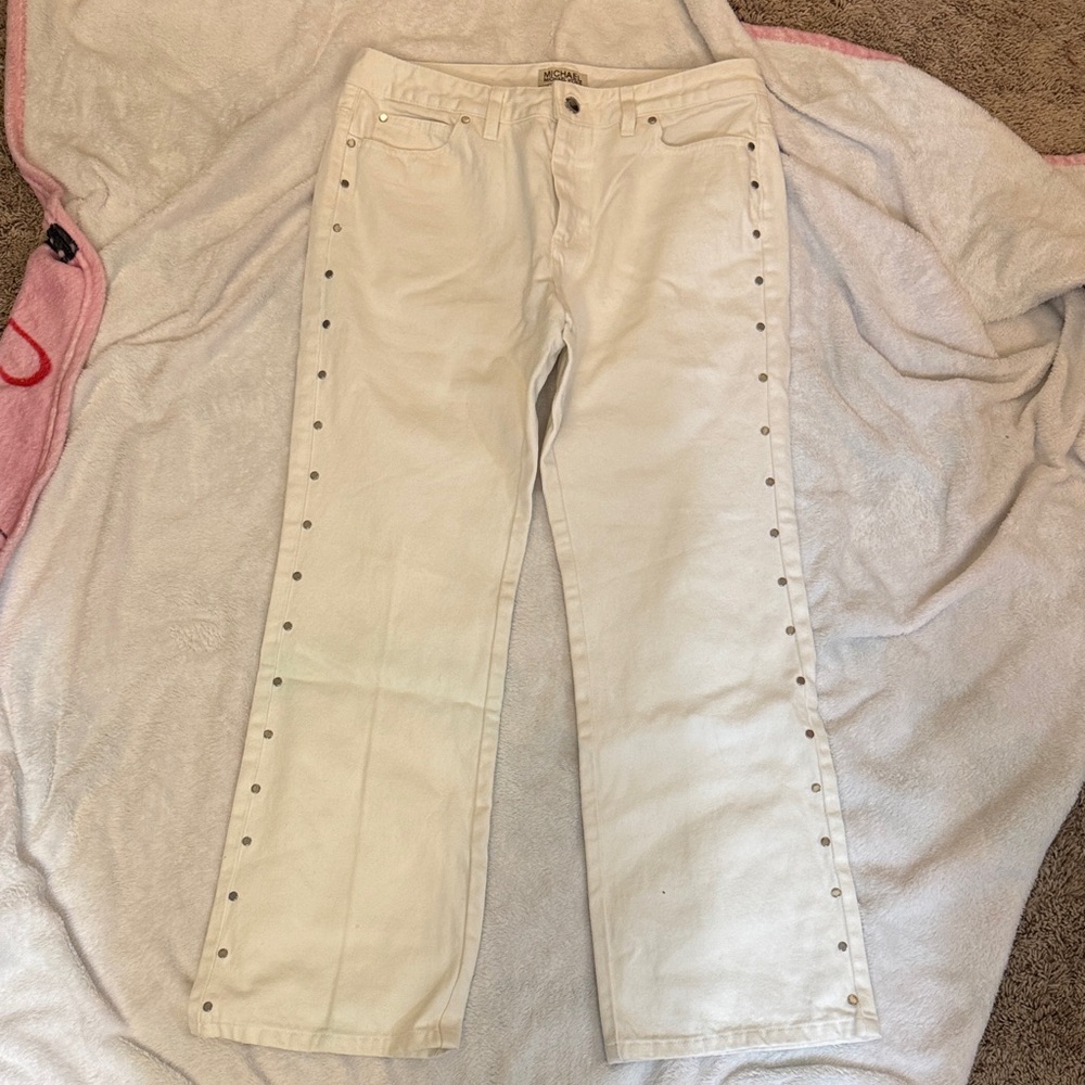 Michael Kors White Ankle & Cropped Jeans with studded sides